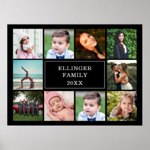 Family Photo Collage Black Custom Poster