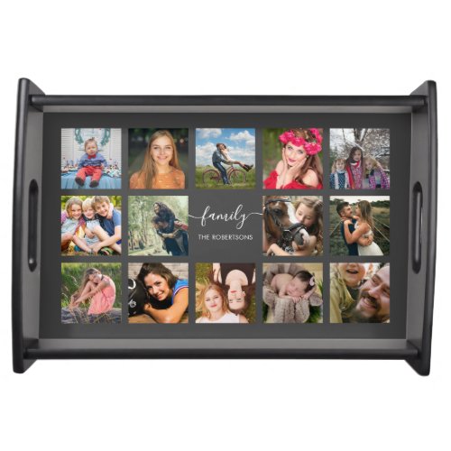Family Photo Collage Black Custom Serving Tray