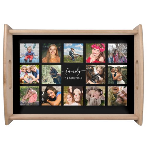 Family Photo Collage Black Custom Serving Tray
