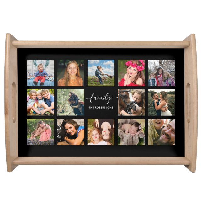 Family Photo Collage Black Custom Serving Tray (Front)