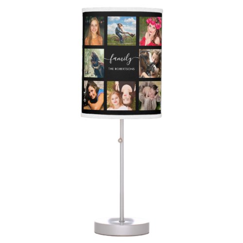 Family Photo Collage Black Custom Table Lamp
