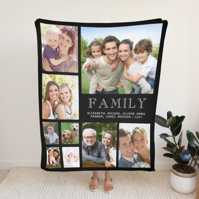 Family Photo Collage Black Fleece Blanket (Creator Uploaded)