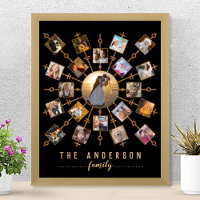 Family Photo Collage Black Gold + Name 21 Pictures