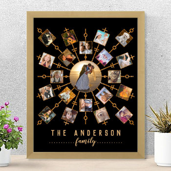 Family Photo Collage Black Gold   Name 21 Pictures Poster by PictureCollage at Zazzle