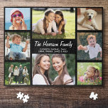 Family Photo Collage Black Jigsaw Puzzle<br><div class="desc">A fun black jigsaw puzzle for your family game nights featuring an 8 photo collage of children,  pets,  memories,  etc.,  your family name in a stylish white script and first names in modern white typography.</div>