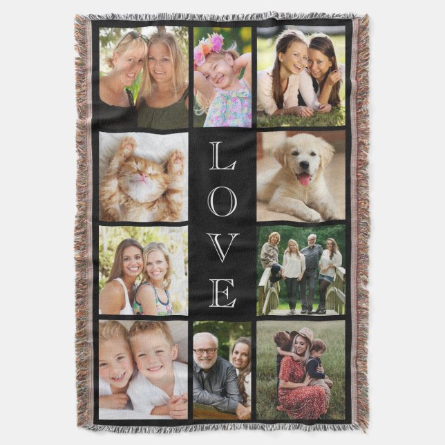 Family Photo Collage Black Throw Blanket (Front Vertical)