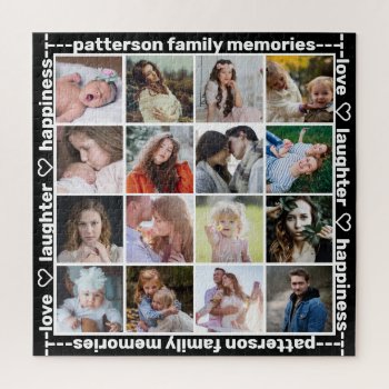 Family Photo Collage Black White 16 | Custom Text Jigsaw Puzzle by PictureCollage at Zazzle