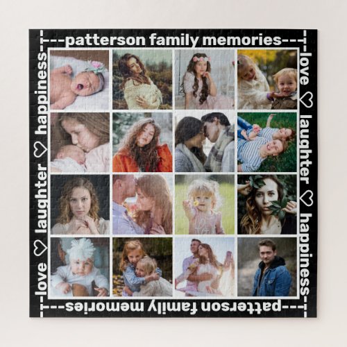 Family Photo Collage Black White 16  Custom Text Jigsaw Puzzle