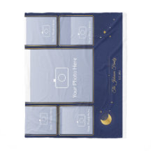 Family Photo Collage Blanket, 5 Photos, Navy Gold