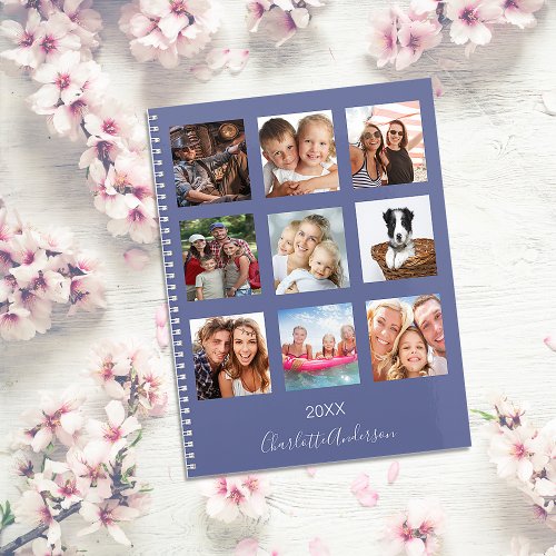 Family photo collage blue name script 2024 planner