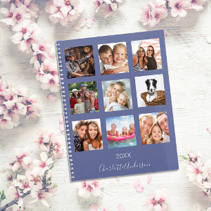Family photo collage blue name script 2025 planner