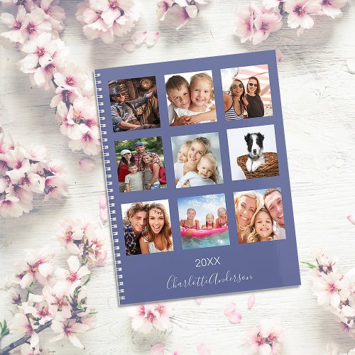 Family photo collage blue name script 2025 planner