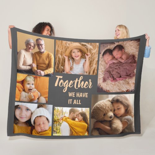 Family Photo Collage Brown Together Have It All Fleece Blanket