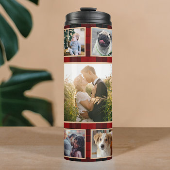Family Photo Collage Buffalo Plaid 11 Pictures Thermal Tumbler by PictureCollage at Zazzle