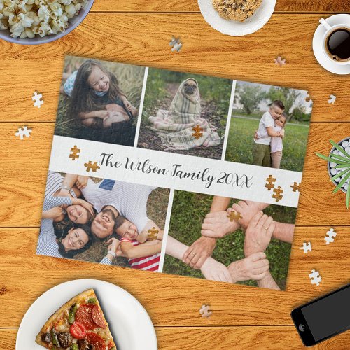 Family photo collage calligraphy text white  jigsaw puzzle