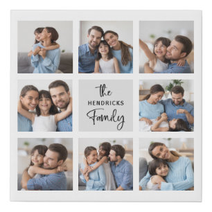 Family Photo Collage Chic Modern Script Faux Canvas Print