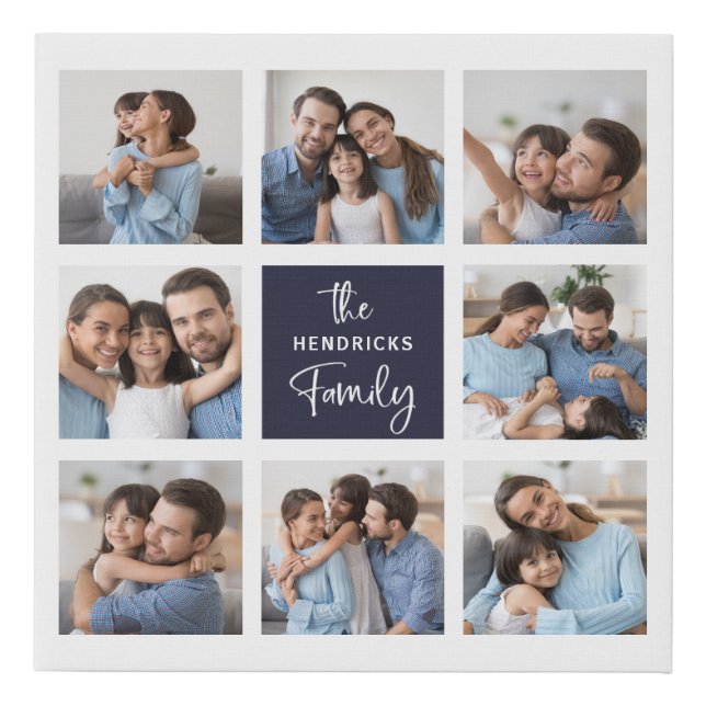 Family Photo Collage | Chic Modern Script Faux Canvas Print (Front)
