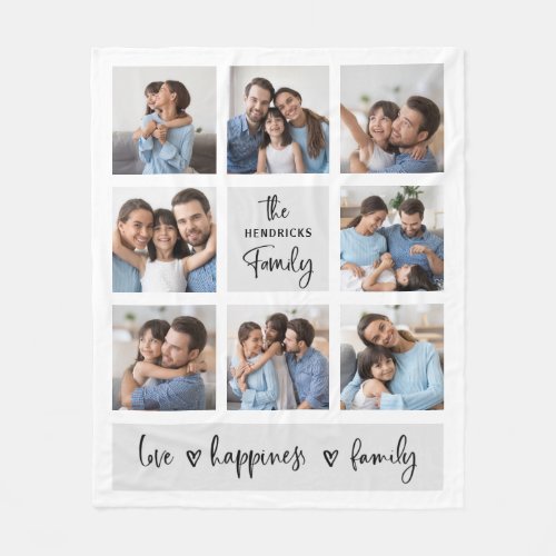 Family Photo Collage  Chic Modern Script Fleece Blanket