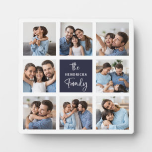 Family Photo Collage Chic Modern Script Plaque