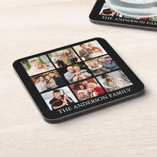 Family Photo Collage _ Choose Your Color Beverage Coaster