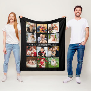 Family Photo Collage - Choose Your Color Fleece Blanket