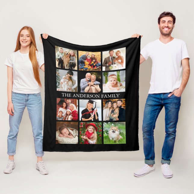 Family Photo Collage - Choose Your Color Fleece Blanket (In Situ)