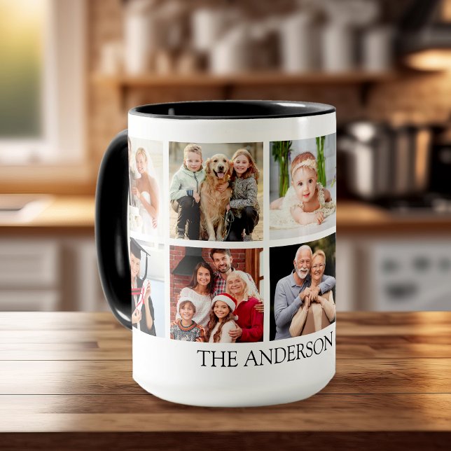 Family Photo Collage - Choose Your Color Large Mug (Customize to change text size, style or color.)