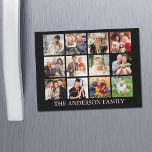 Family Photo Collage - Choose Your Color Magnet<br><div class="desc">Modern Minimalist Simple 12 Photo Collage Family Photos with Name Refrigerator Magnet Card - Black & White or Choose your background color</div>