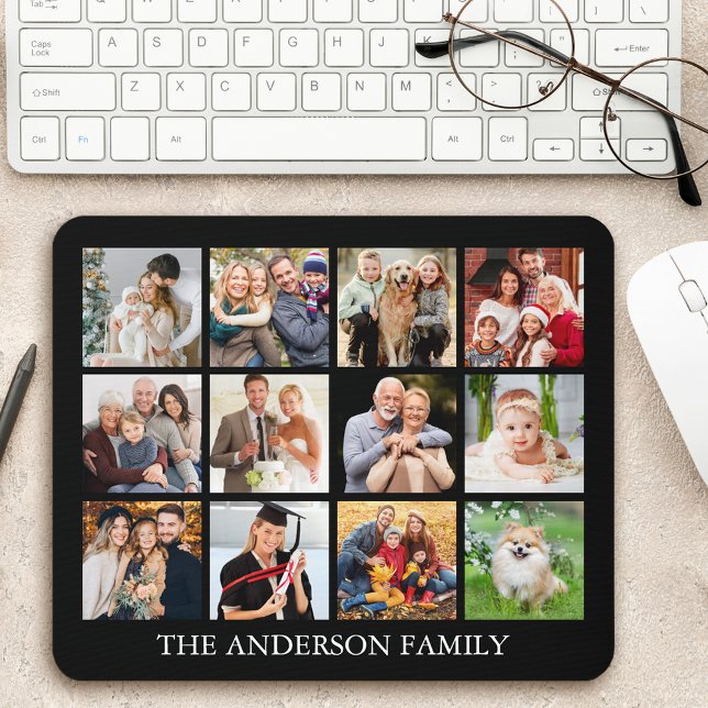 Family Photo Collage - Choose Your Color Mouse Pad (Customize to change text size, text style or background color.)