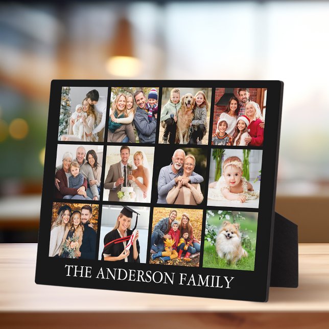 Family Photo Collage - Choose Your Color Plaque (Customize to change text size, color, text style or background color.)