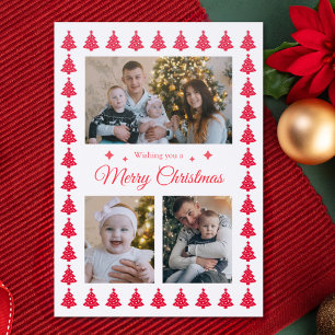 Family Photo Collage Christmas Tree Border Letterpress Photo Cards