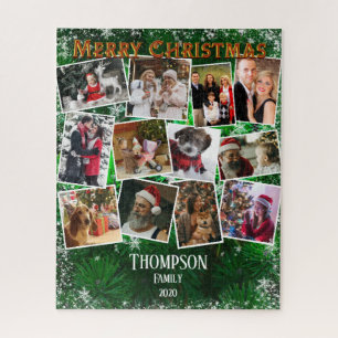 Family Photo Collage Christmas Tree Name Template Jigsaw Puzzle