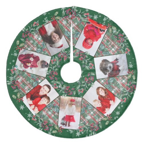 Family Photo Collage Christmas Wreath Green Fleece Tree Skirt