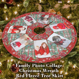 Family Photo Collage Christmas Wreath Red Fleece Tree Skirt