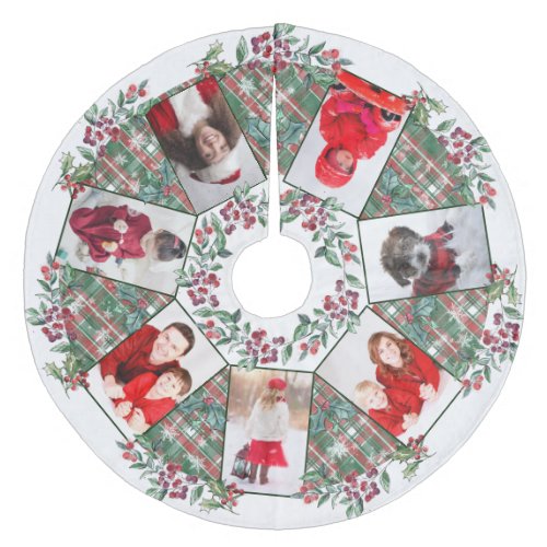 Family Photo Collage Christmas Wreath White Fleece Tree Skirt