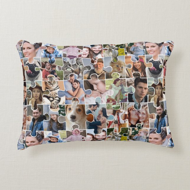 Family Photo Collage Custom 24 Pic Puzzle Shape Accent Pillow (Front)