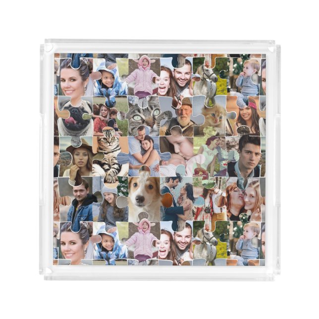 Family Photo Collage Custom 24 Pic Puzzle Shape Acrylic Tray (Front)