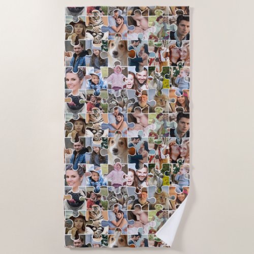 Family Photo Collage Custom 24 Pic Puzzle Shape Beach Towel