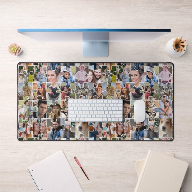 Family Photo Collage Custom 24 Pic Puzzle Shape Desk Mat (Office 1)