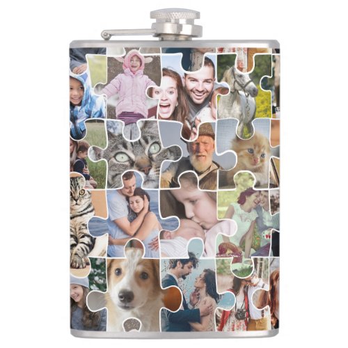 Family Photo Collage Custom 24 Pic Puzzle Shape Flask