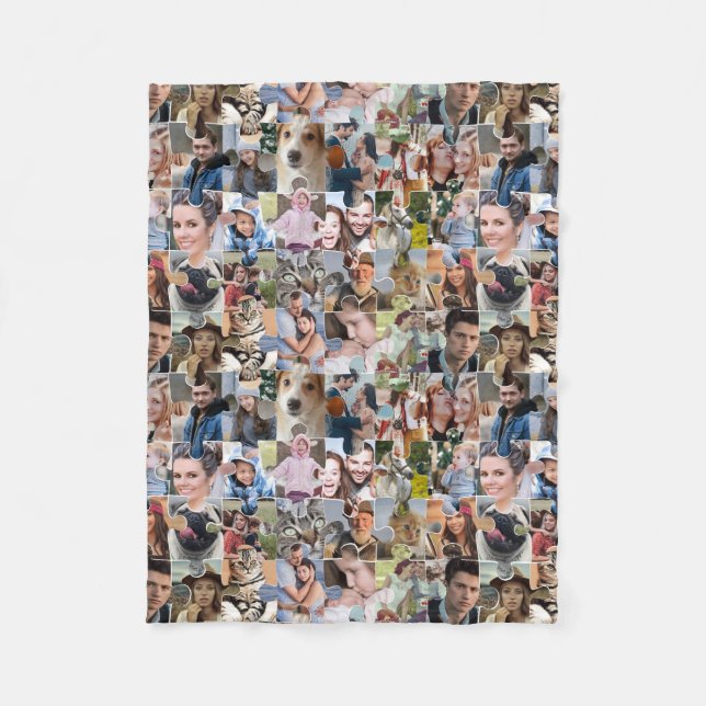 Family Photo Collage Custom 24 Pic Puzzle Shape Fleece Blanket (Front)