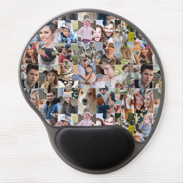 Family Photo Collage Custom 24 Pic Puzzle Shape Gel Mouse Pad (Front)