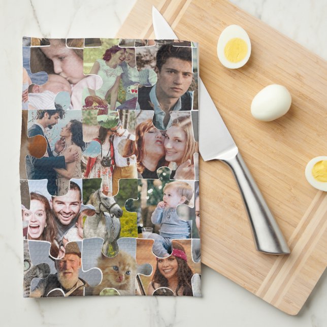 Family Photo Collage Custom 24 Pic Puzzle Shape Kitchen Towel (Quarter Fold)
