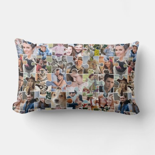 Family Photo Collage Custom 24 Pic Puzzle Shape Lumbar Pillow