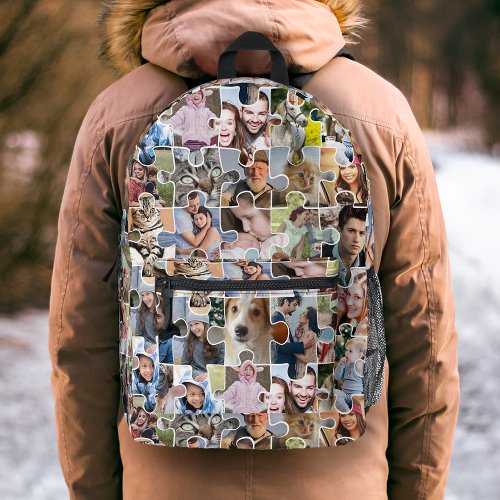 Family Photo Collage Custom 24 Pic Puzzle Shape Printed Backpack