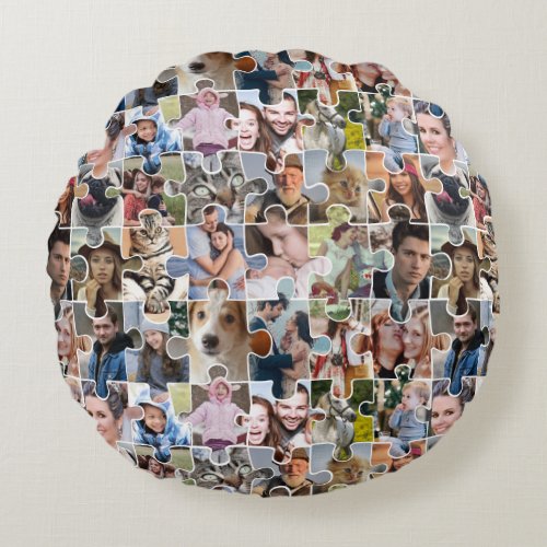 Family Photo Collage Custom 24 Pic Puzzle Shape Round Pillow