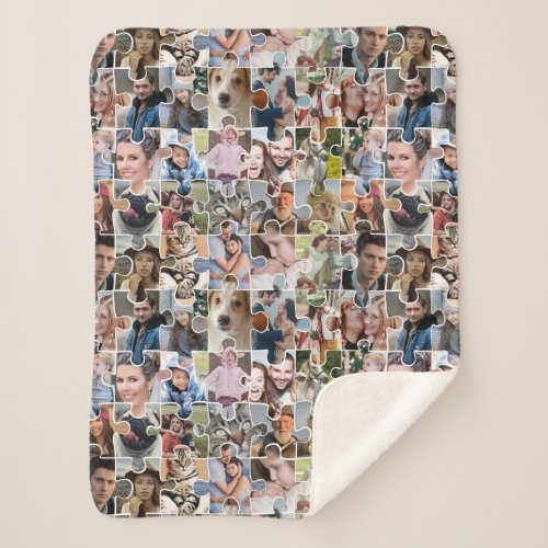 Family Photo Collage Custom 24 Pic Puzzle Shape Sherpa Blanket