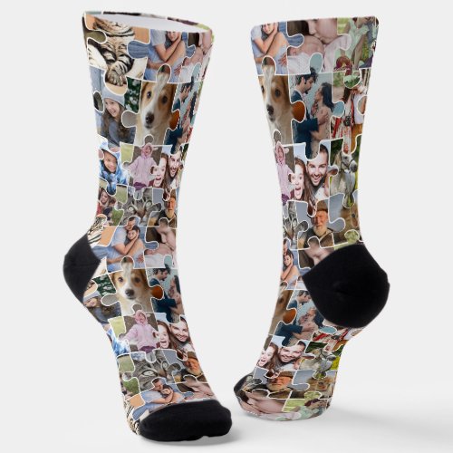 Family Photo Collage Custom 24 Pic Puzzle Shape Socks