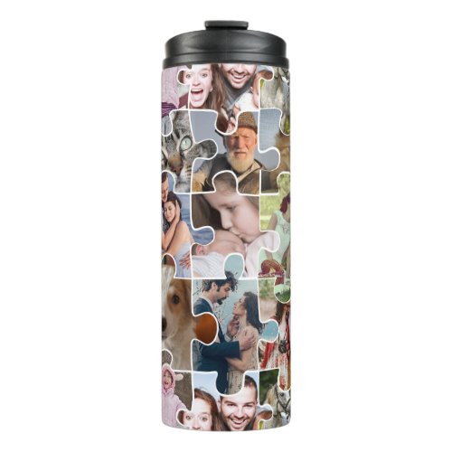 Family Photo Collage Custom 24 Pic Puzzle Shape Thermal Tumbler