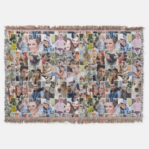 Family Photo Collage Custom 24 Pic Puzzle Shape Throw Blanket